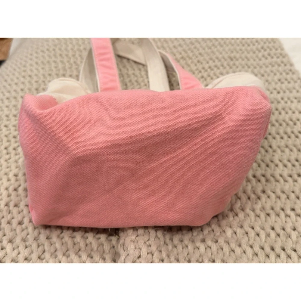Lands' End‎ Canvas Boat Tote Pink Natural Monogram MHC Medium Open Top